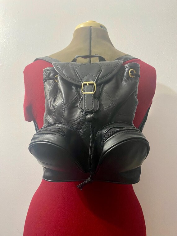 NOS Leather Patchwork Small Size Black Leather Dr… - image 1