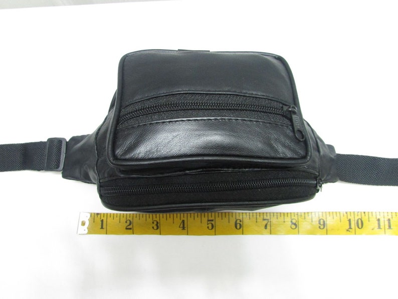 Vintage NOS Black Leather Waist Belt Bag Leather Hand Free Bag Leather Fanny Pack Leather Festival Bag