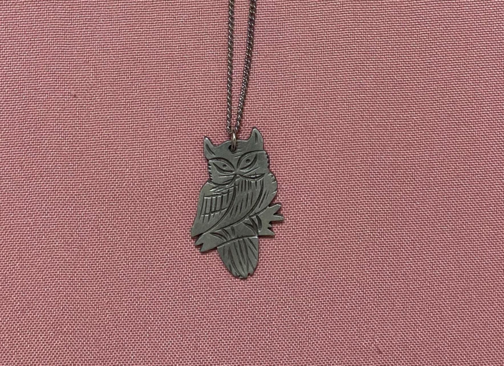 Pewter Owl Pendant Necklace With Silver Tone Chain
