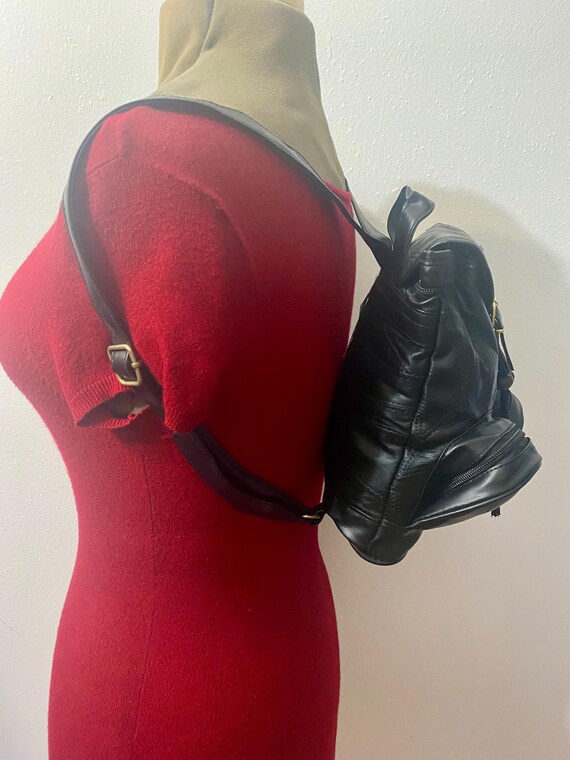 NOS Leather Patchwork Small Size Black Leather Dr… - image 7