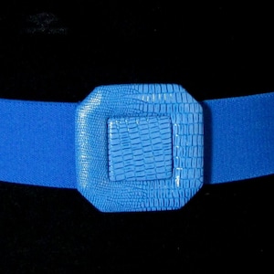 Blue Elastic Cinch Belt, Stretch Wide Sash Kimono Octagon Faux Leather Buckle Belt, XS S