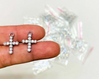 10 Pieces 17x12 mm Tiny Cross Crystal Rhinestones Zinc Alloy Color Charms Pendants, Keychains, Ornaments, Jewelry supply, Jewelry Making