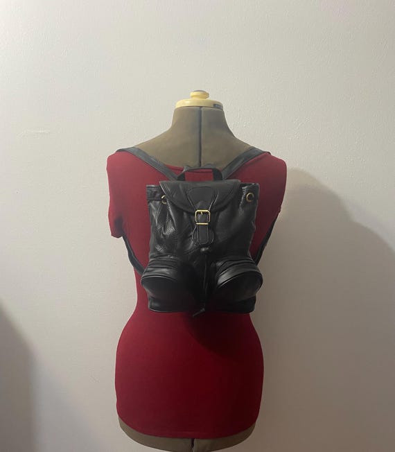 NOS Leather Patchwork Small Size Black Leather Dr… - image 2