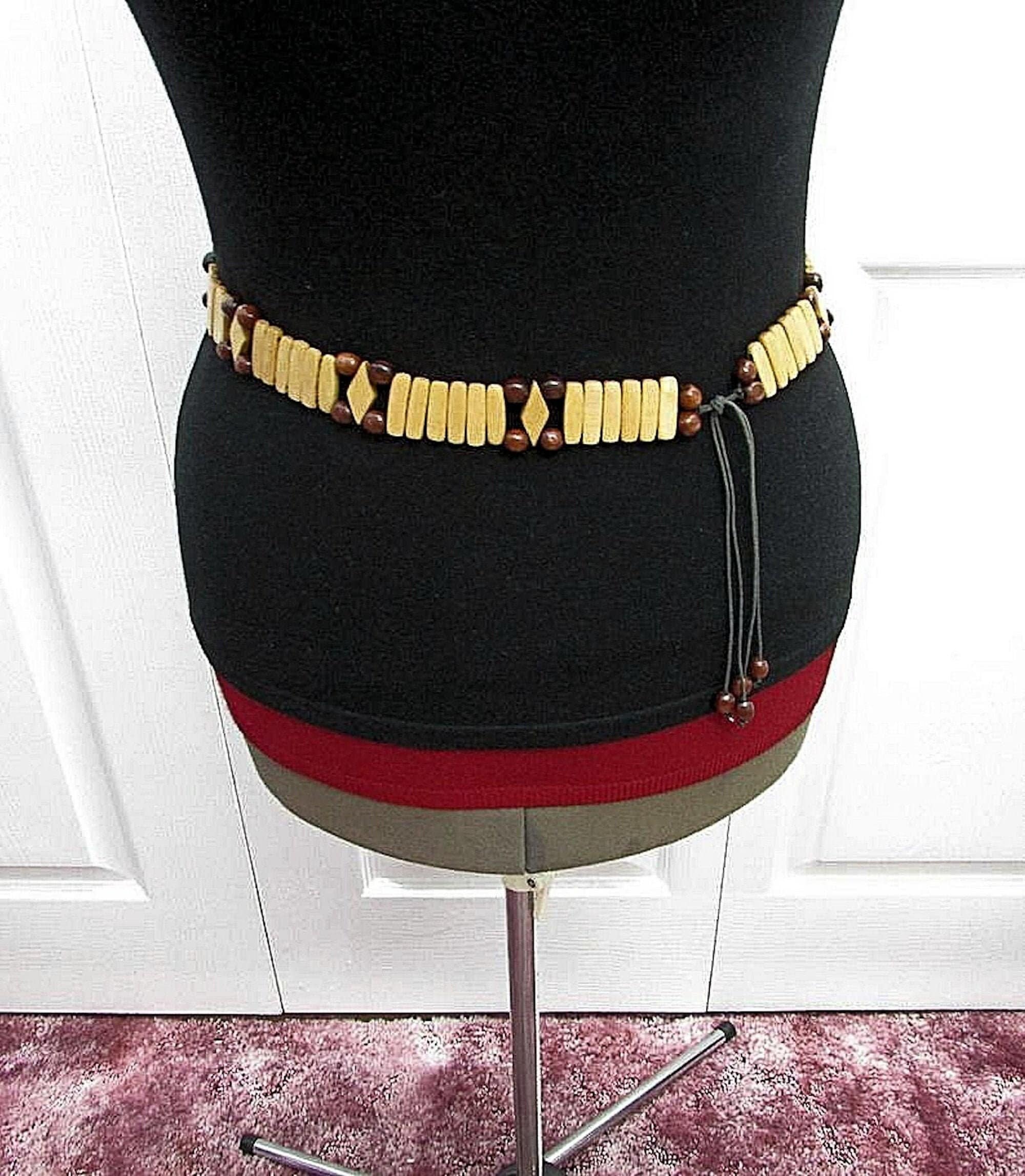 1980s Wooden Beads Belt, Size S/M, Vintage Wooden Belt, Beads Belt, Fringe Wrap Belt, Tie Belt, GVC