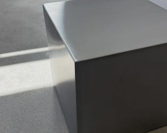 Steel Cube Table. Visible Welded Seams.