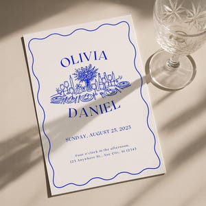 Hand Drawn Wedding Invitation Template – Whimsical Floral Design with Scribble Illustrations, Printable Wedding Stationery