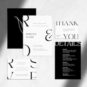 Minimalist Wedding Invitation Template Bundle, Modern Invite Suit, Black and White Invitation, Instant Download