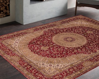 Vintage Style Heriz Red Rug: Boho Turkish Oriental Area Rug