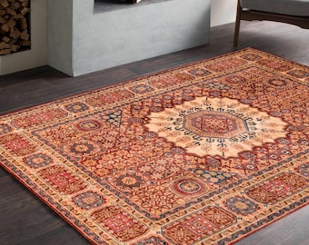 Vintage Style Heriz Red Rug: Boho Turkish Oriental Area Rug
