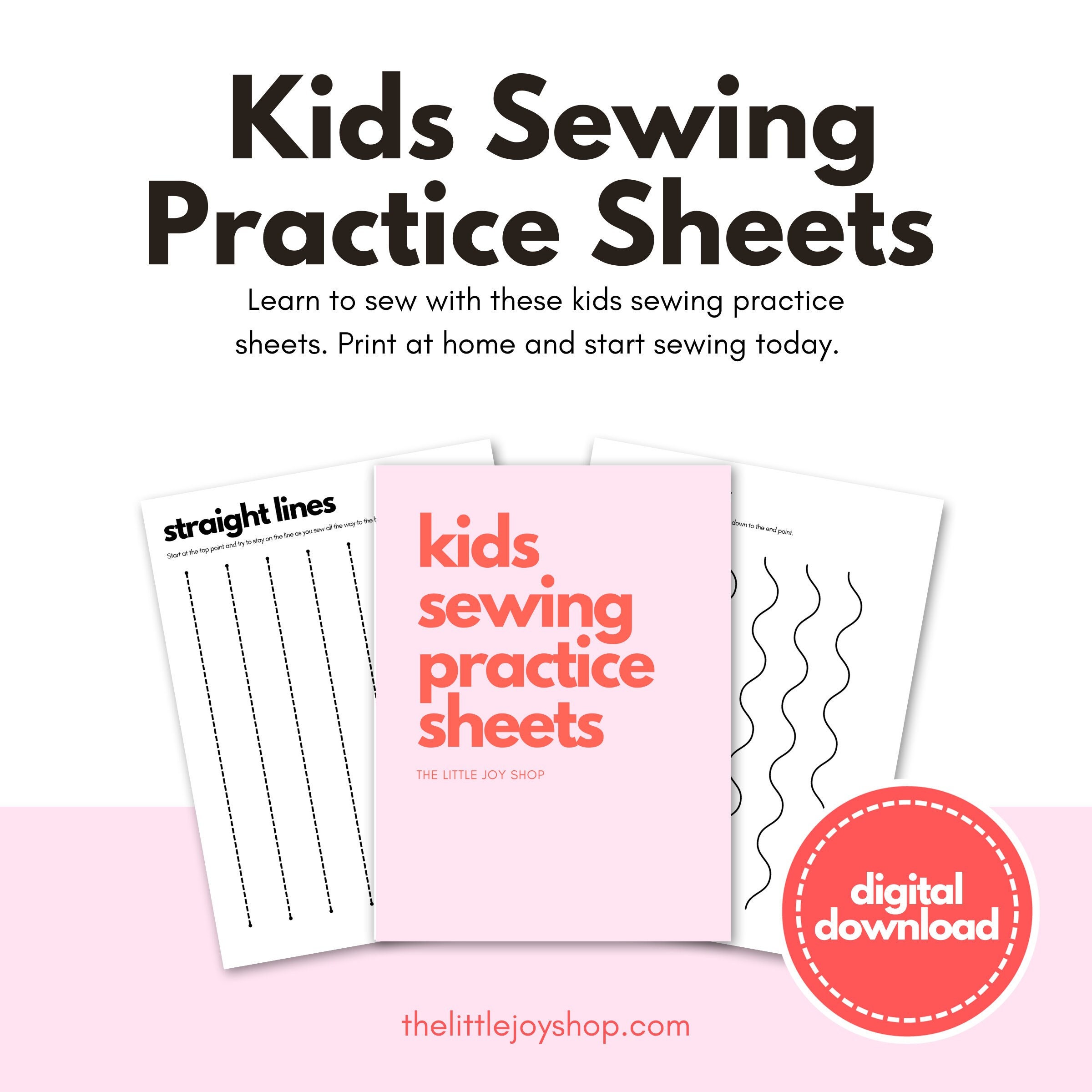 Kids Sewing Practice Sheets - Teach Kids How to Sew - Digital Download ...