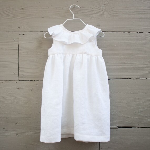 girls white linen dress
