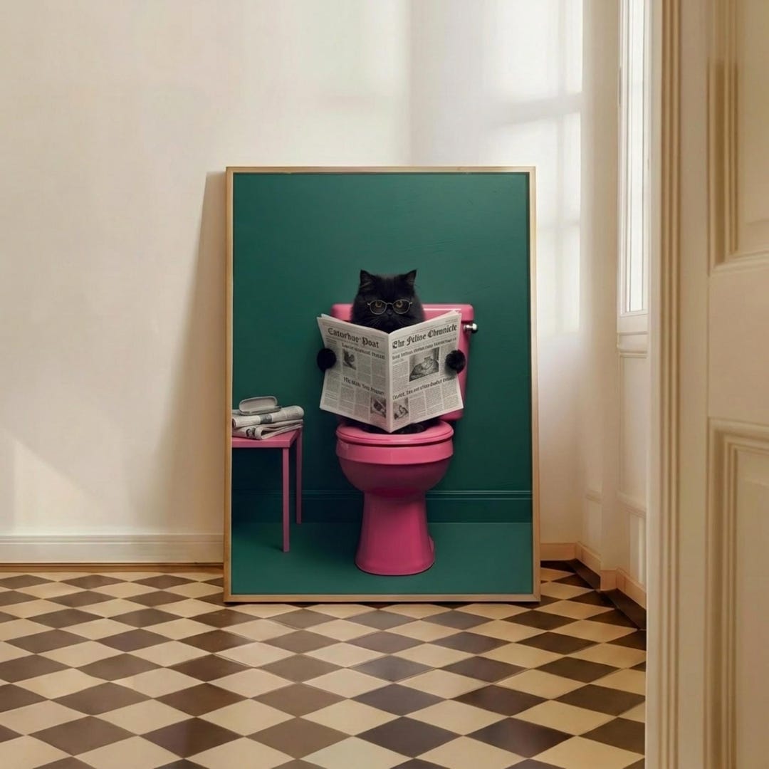 Funny Cat Bathroom Poster, Toilet Humor Wall Art, Animal Print, Quirky ...
