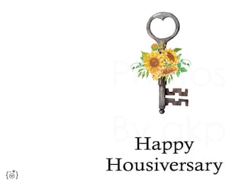 Happy Housiversary Cards - Realtors 1 Year House Anniversary Cards Digital Download Printable 4 floral key