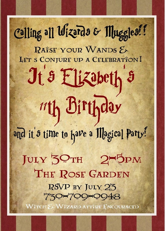 Harry Potter Inspired 5x7 Custom Invitation and | Etsy