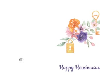 Happy Housiversary Cards - Floral Key set of 4 designs Realtors 1 Year House Anniversary Cards Digital Download Printable