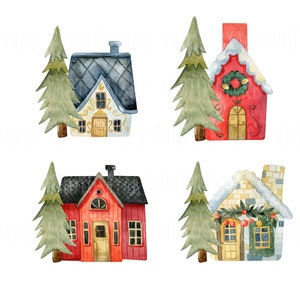 Holiday House Cards - Realtors House Anniversary Cards Digital Download Printable Christmas Winter House design four pack