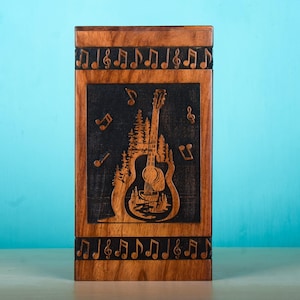 Engraved Guitar Cremation Urn: Hardwood Memorial Keepsake