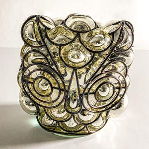 Owl Figurine - Hand Blown Silver Bubble Glass - UNIQUE