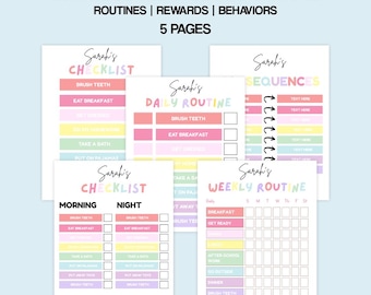 Ensemble de tableaux de corvées modifiables pour enfants, école, récompense, liste de contrôle quotidienne, corvées hebdomadaires, comportement, conséquences, lettre