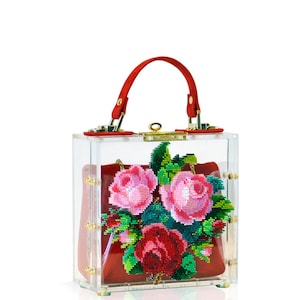 Bolso de mano de cristal hecho a mano con bordado de cuentas único, clutch transparente Edición limitada de la marca ALEXANDRA TOKAREVA