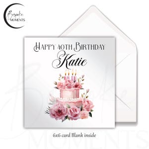 Biglietto di compleanno personalizzato – Nome personalizzato ed età Compleanno – Torta di compleanno rosa – 21°, 30°, 40° compleanno per lei – Made in Ireland