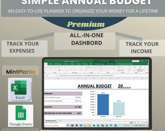 Annual Budget Spreadsheet Excel | Google Sheets | Income and Expense ...