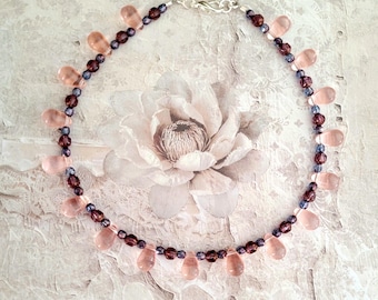 11" beaded anklet with pink teardrops and czech glass beads