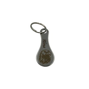 Einkaufswagenlöser Edelstahl graviert mit Motiv Adler und personalisiertem Namen