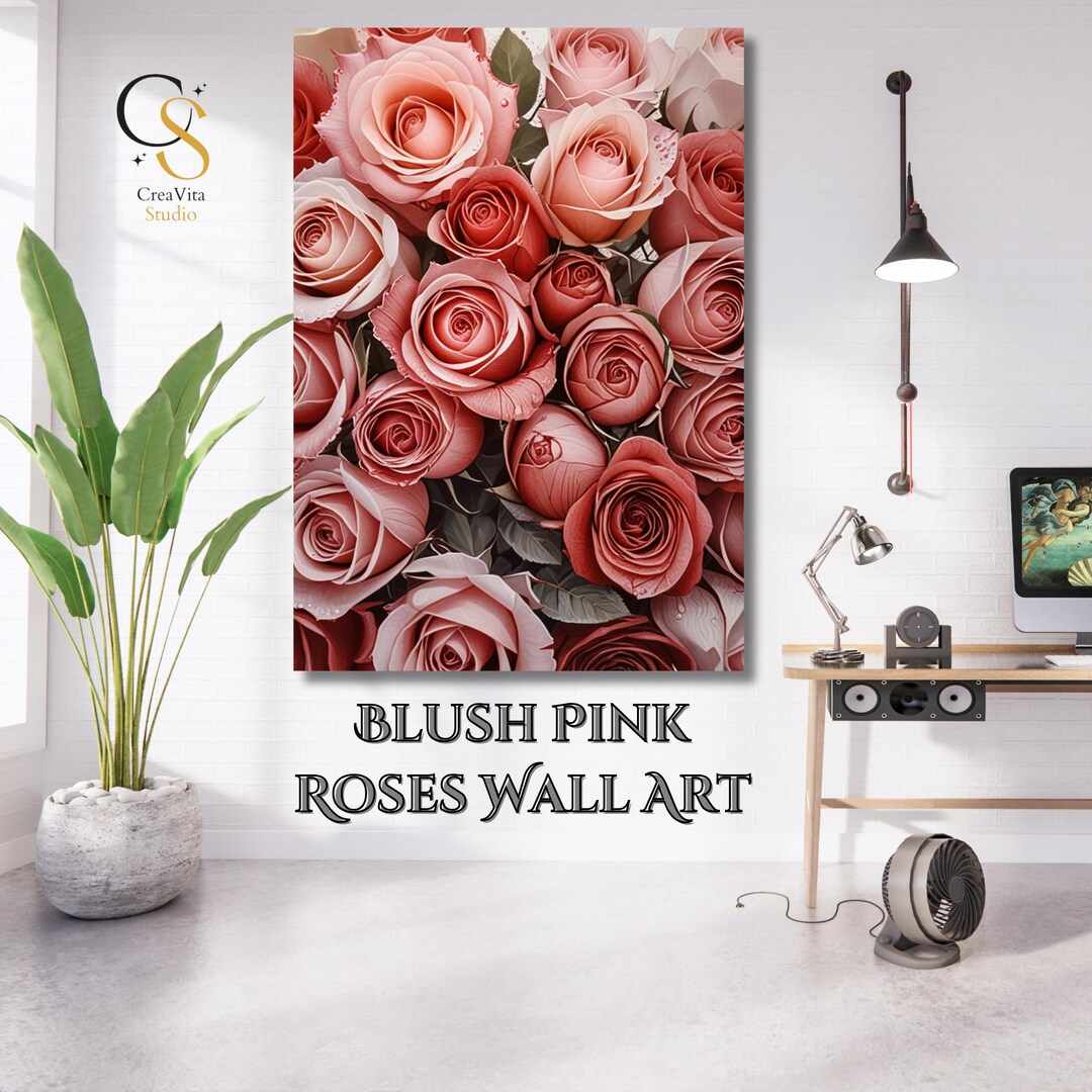 Blush Pink Roses Wall Art Romantic Floral Print Elegant Rose Bouquet ...