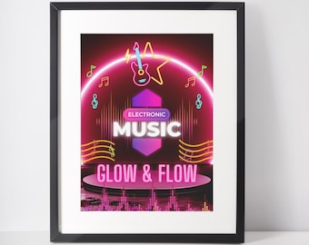 Glow & Flow Music Poster - EDM Neon Print, DJ Wall Art, Rave Festival Decor, Electronic Music Lover Gif