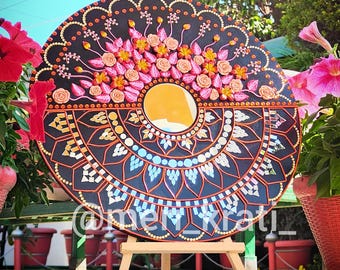 MKC1622 | Handmade Floral Lippan Modern Art | Wall Décor | Mirror Art Painting | 16inch