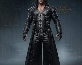 Genuine Black Leather Trench Coat Vest And Pant For Men - Real Soft Handmade Cow Leather Full Suit