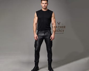 Genuine Leather handmade Pants For Men -Men's Cow Leather Black Pants