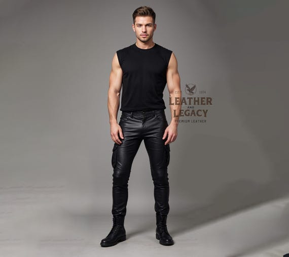 Genuine Leather handmade Pants For Men -Men's Cow Leather Black Pants