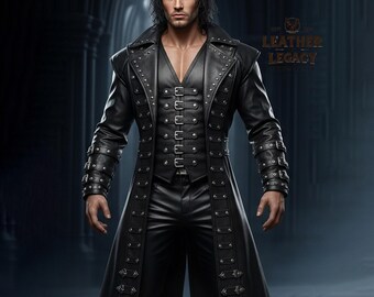 Handmade Genuine Black Leather Cosplay Costume For Men - Premium Sheep Leather Full Suit With Coat, Vest, And Pant