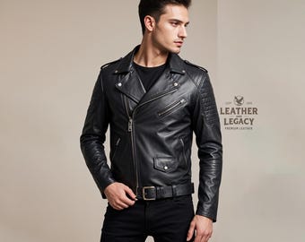 Men's Handmade High Quality Leather Jacket-Sheep Leather Black Jacket-Biker Jacket