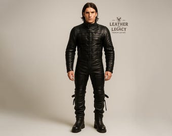 Men's Black Leather Aviator Overalls – Pilot Flight Suit Jumpsuit