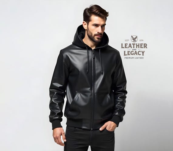 Genuine Cow Leather Jacket For Men-Handmade Premium Leather Biker Jacket-Soft Sheepskin Hooded Jacket