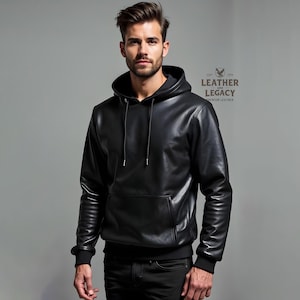 Veste à capuche noire en cuir premium faite main - Veste en cuir d'agneau de haute qualité Streetwear