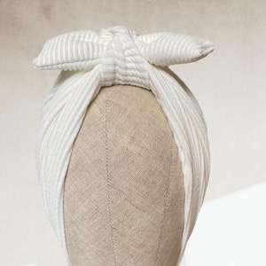Luxury white top knot turban for women, instant hijab, chemo hat, handmade in London