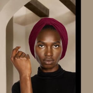 luxury maroon  turban for women, turban hijab, chemo hat, handmade in London