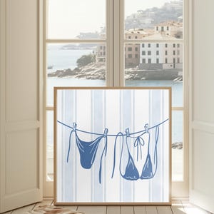blue bikini print, coastal wall art, beachy print, blue print, digital download