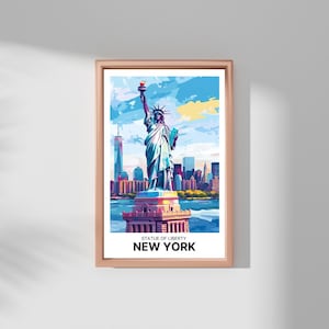 Statue of Liberty Watercolor Print | NYC Skyline Wall Art | Liberty Island & Manhattan Architecture Poster | Cityscape poster | NYC wall art