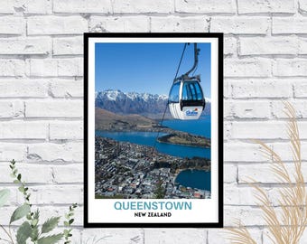 Queenstown Skyline Poster: Vintage New Zealand Travel Wall Art