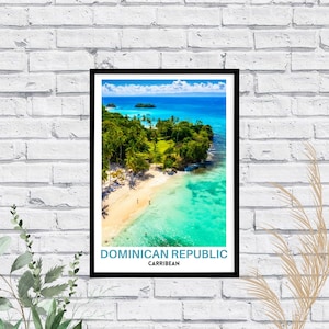 Tropisches Paradies gerolltes Poster, lebhafte Dominikanische Republik Wandkunst, Strandliebhaber Geschenk, karibisches Dekor, Reiseinspiration
