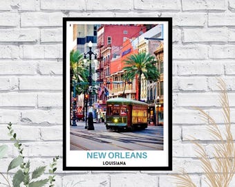 New Orleans Streetcar Kunstdruck: Vintage Stadtansicht Reiseplakat