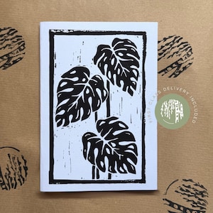 Originele handgemaakte Monsterra-linoprint
