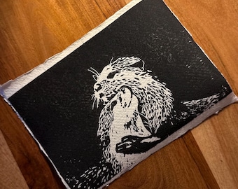 Handgemaakte otterlinoprint. A5 gedrukt op katoenpapier met gratis verzending (VK en internationaal).