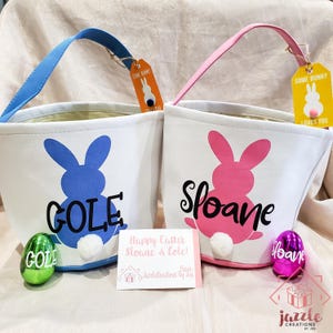Osterkorb mit KOSTENLOSEM personalisiertem Häschen-Puzzle, personalisierter Osterkorb, benutzerdefinierter Osterkorb, Hase Canvas Tote, Tote Osterkorb