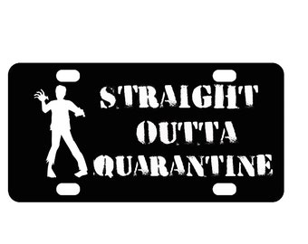 Straight Outta Quarantine Zombie Personalized Mini License Plate-Bike Plate-Kid's Door Sign